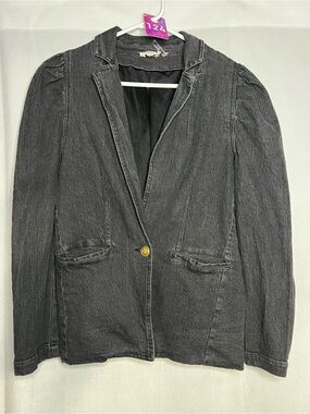 Elan Women’s Medium Black Denim Blazer Jacket PTP 18.5” when buttoned.